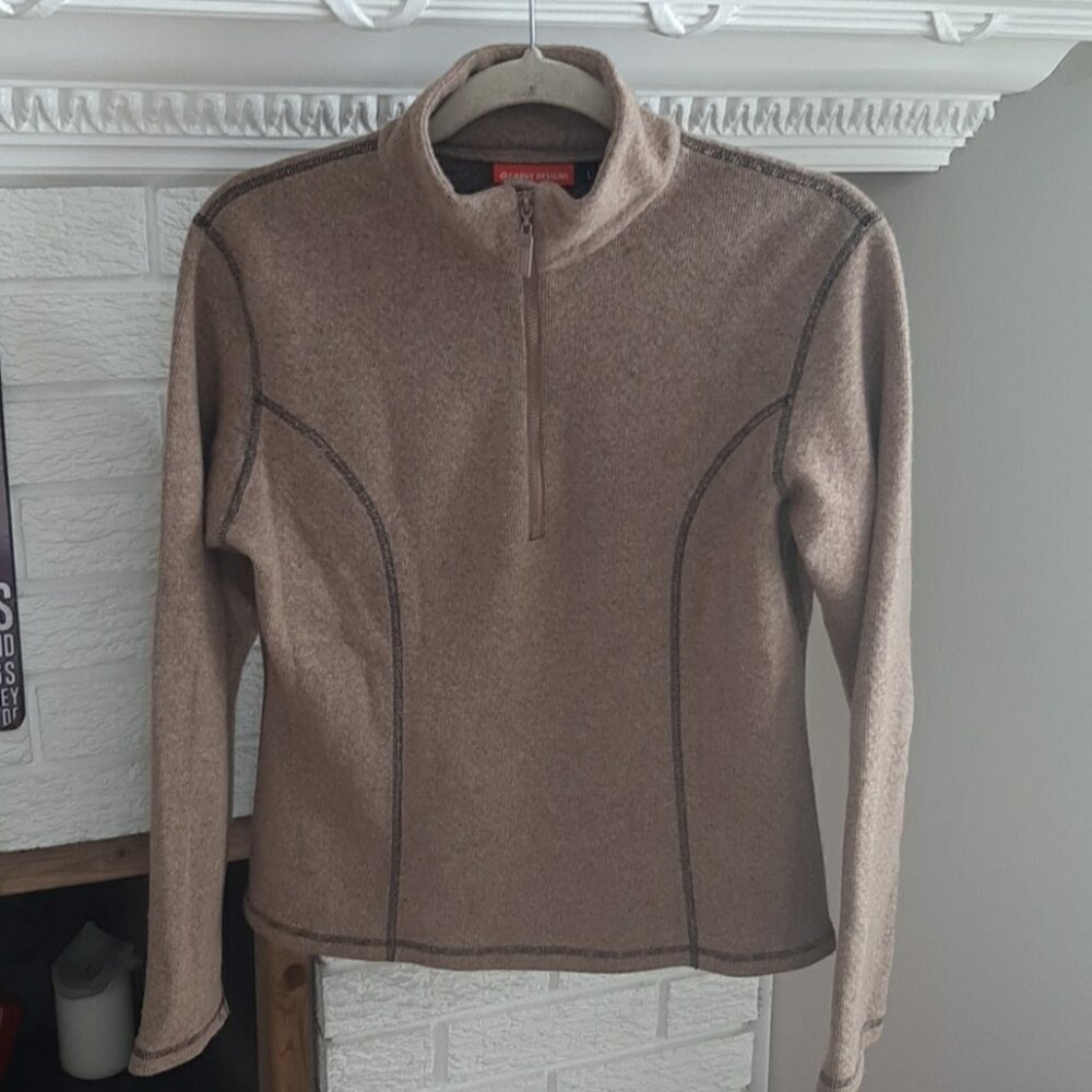 Carve Designs Women's Fitted Activewear Brown Fleece Half Zipper Sweatshirt SZ L